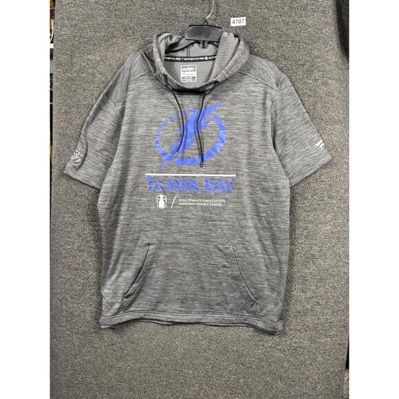Tampa Bay Lightning Hoodie Mens XL Gray Short Sleeve NHL Hockey Authentic Pro - Picture 1 of 11